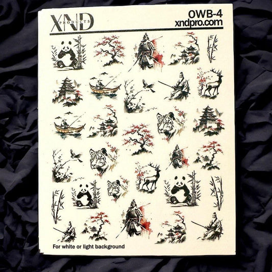 XND Products 2D Nail Decal OWB-04 / Nail Decal 2D / Japanese culture/ Panda/ Scene/ Samurai