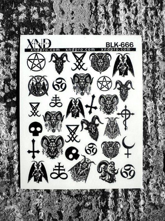 XND Products 2D Nail Decal BLK-666 / Nail Water Decal/ Lucifer/ Dark Nails/ Devil/ Nail Water Decals, Lucifer, Satanic, Devil Sigils, Demonic symbol, Occult,