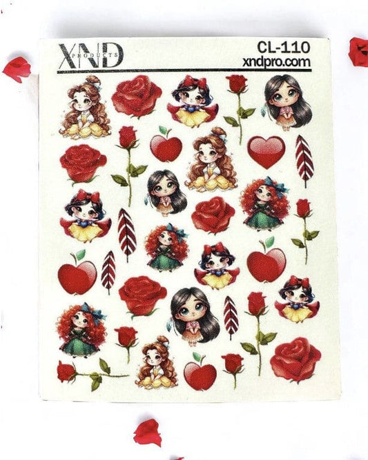 XND Products 2D Nail Decal CL-110 Nail Decal 2D / Princess Inspired / Red Rose/ Red Apple/