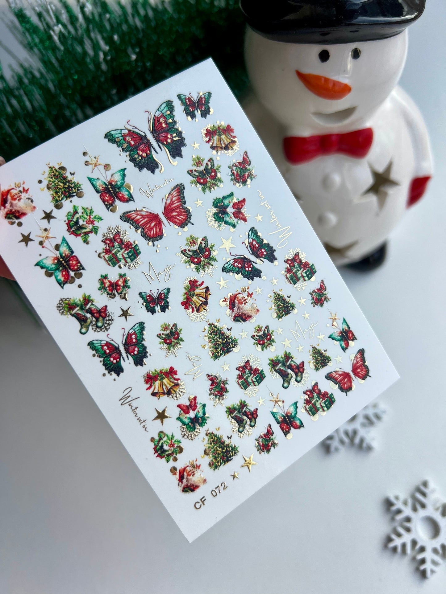 UA Slider 2D Nail Decal CF-072 Christmas Butterflies & Festive Holiday Icons Water Decals