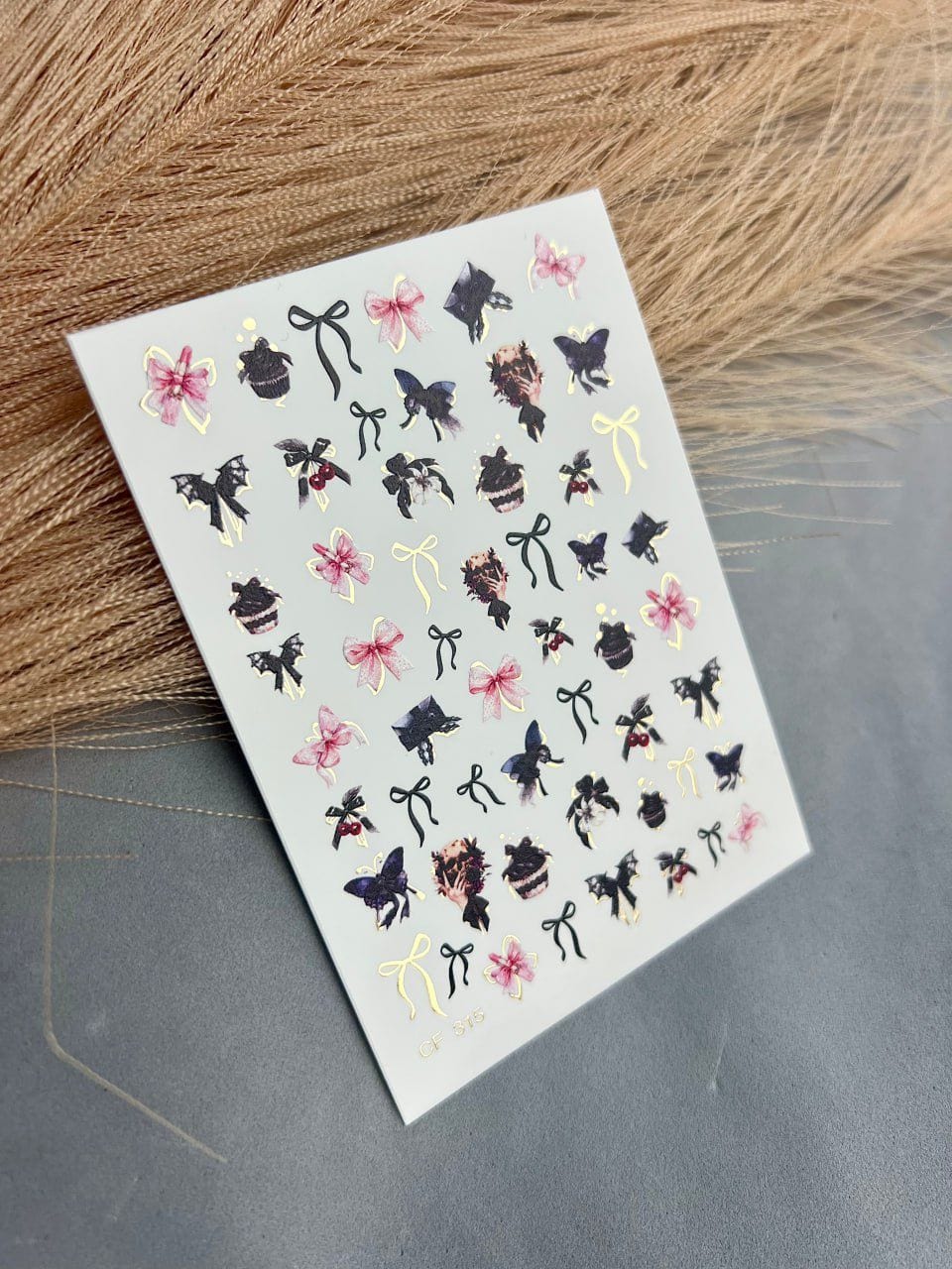 UA Slider 2D Nail Decal CF-315 Gold Foil Nail Water Decal /Gothic Bow /Black Ribbons/ Coquette/ Cherries / Butterflies