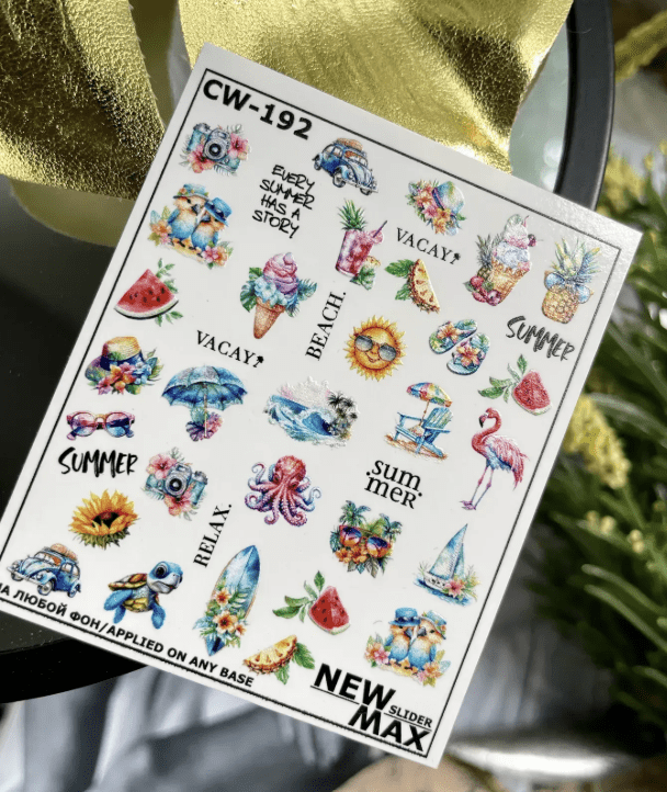 New Max 2D Nail Decal CW-192 / Nail Water Decal – Summer Vacation Nail Art Water Stickers, Beach, Tropical, Travel & Cruise Nail Designs