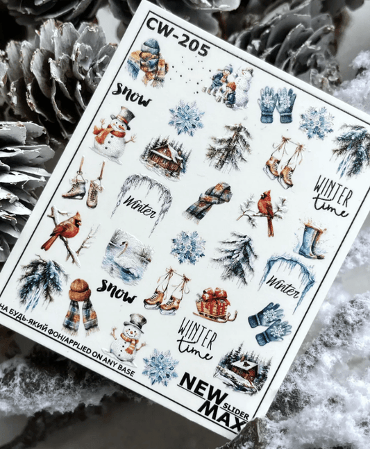 New Max 2D Nail Decal CW-205 / Nail Water Decal, Christmas / Winter / Snow