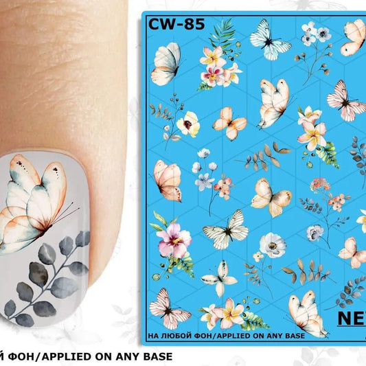 New Max 2D Nail Decal CW-85 / Nail Decal 2D/ Butterfly /Flowers