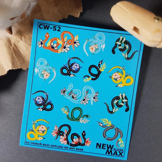 New Max 2D Nail Decal CW-52 / Nail Decals 2D/Snakes/Floral/ Gothic Nails
