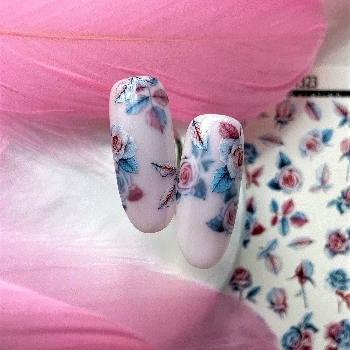 XND Products 2D Nail Decal TM-1323 / Nail Decal 2D/ Floral & Plants/Roses/Blue/ Pink