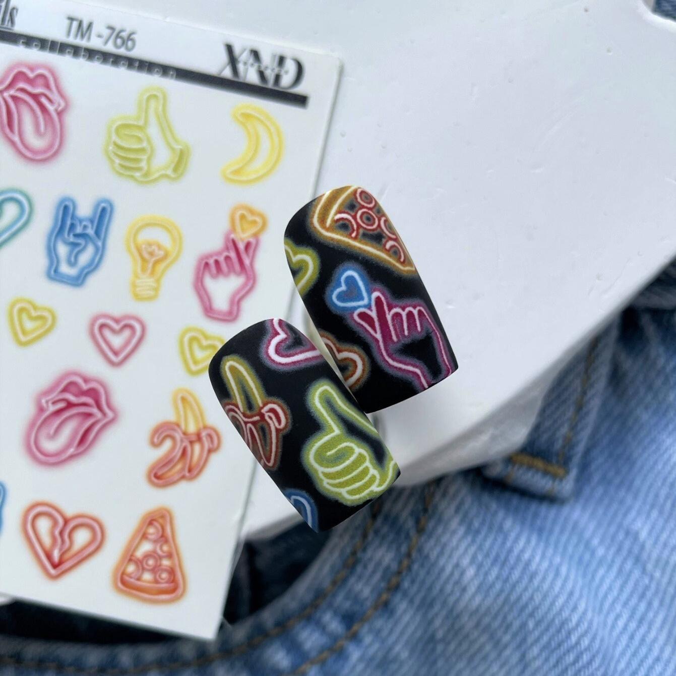 XND Products 2D Nail Decal TM-766 / Nail Decal / Neon / Pop Art Fun / XOXO