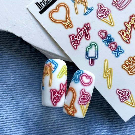 XND Products 2D Nail Decal TM-767 / Nail Decal / Neon  / Pop Art Fun / XOXO