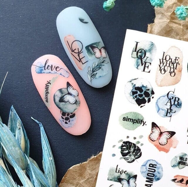 XND Products 2D Nail Decal TM-1285 / Nail Decal 2D / Phrases /Letters / Love / Butterflies