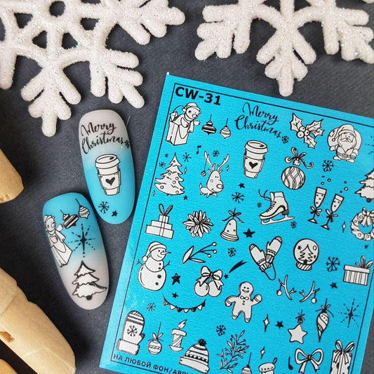 New Max 2D Nail Decal CW-31 / Nail Decal 2D / Christmas/Snow Globe/ Santa