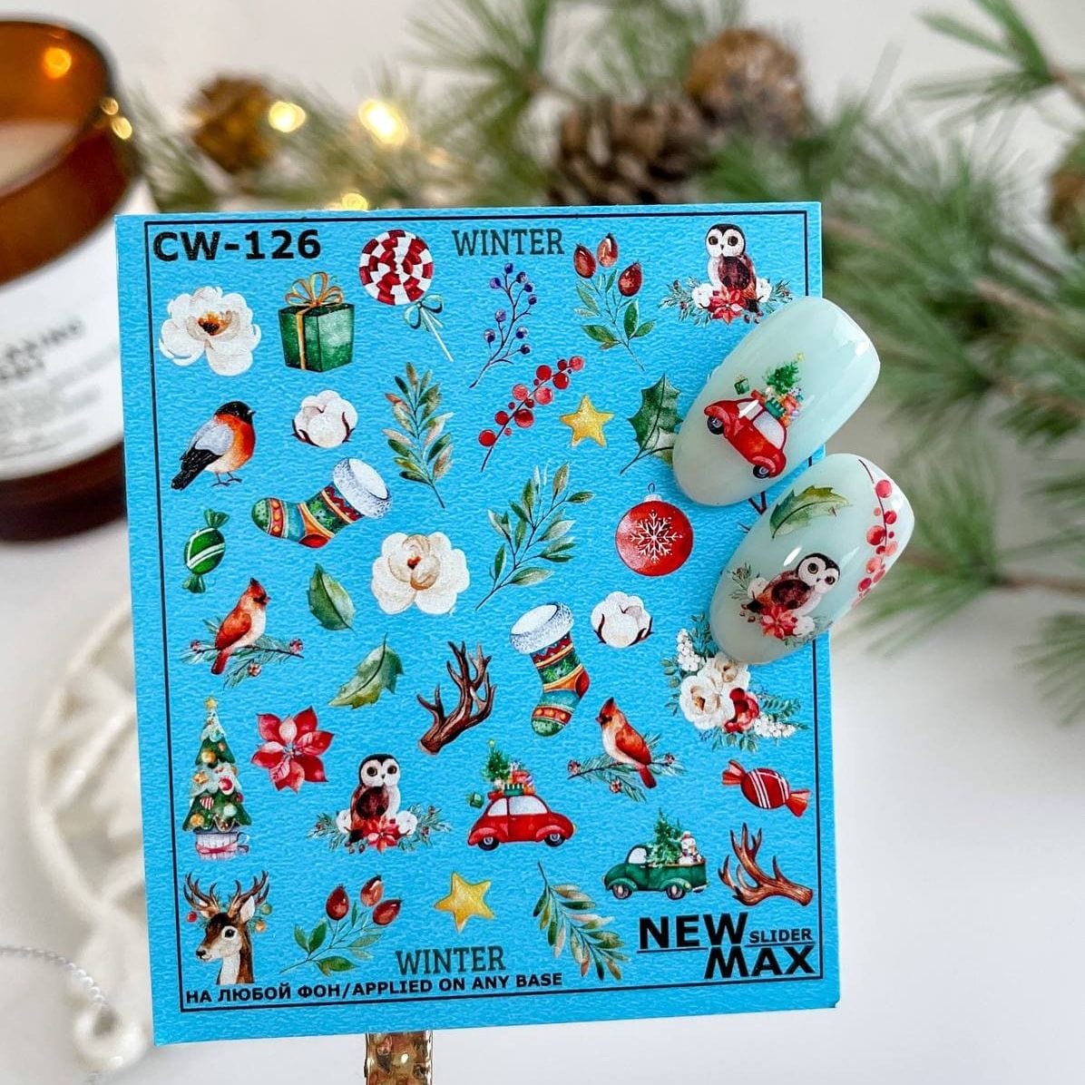 New Max 2D Nail Decal CW-126 / Nail Decal 2D / Christmas Nails/Reindeer