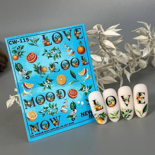 New Max 2D Nail Decal CW-115 / Nail Decal 2D / Fruit/ Orange/Citrus/ Love