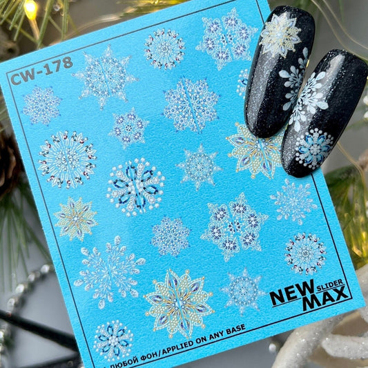 New Max 2D Nail Decal CW-178 / Nail Decal 2D / Snowflakes/ Winter/Christmas