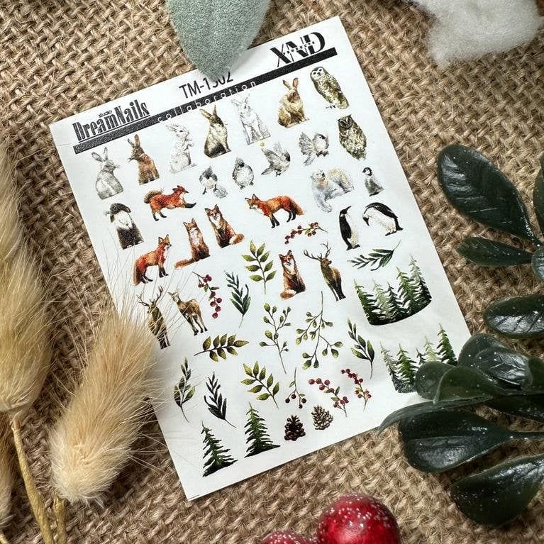 XND Products 2D Nail Decal TM-1302 / Nail Decal 2D Winter Scene/Foliage/ Winter