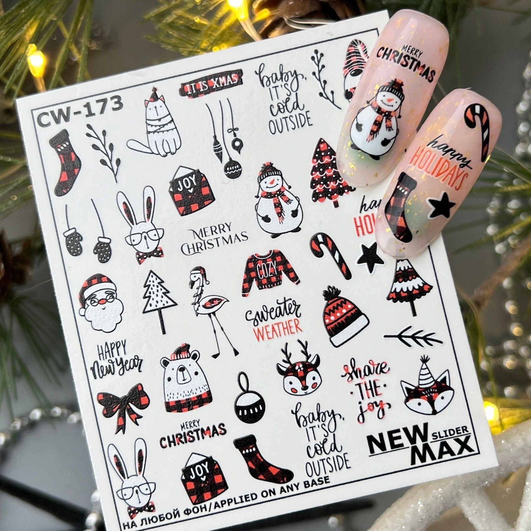 New Max 2D Nail Decal CW-173 / Nail Decal 2D Christmas / Pattern Buffalo Plaid