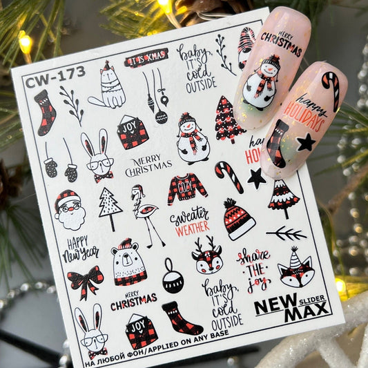 New Max 2D Nail Decal CW-173 / Nail Decal 2D Christmas / Pattern Buffalo Plaid