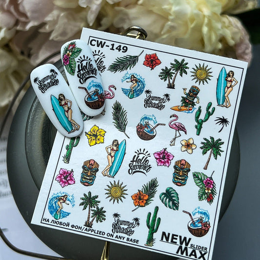 New Max 2D Nail Decal CW-149 / Nail Decal 2D/ Summer Nails/ Tropical