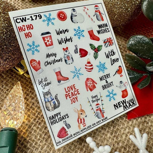 New Max 2D Nail Decal CW-179 / Nail Decal / Merry Christmas/ Warm Wishes/ Snowflakes/ Candy Cane