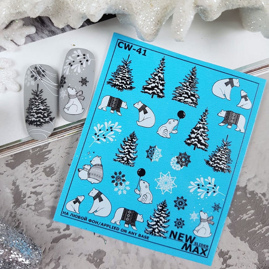 New Max 2D Nail Decal CW-41 / Nail Decal 2D / Christmas/ Christmas Tree/ Polar Bear