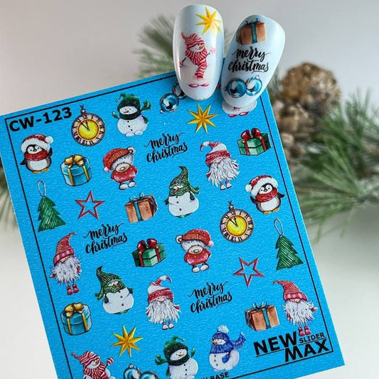 New Max 2D Nail Decal CW-123 / Nail Decal 2D / Christmas Nails / Gnomes/ Snowman