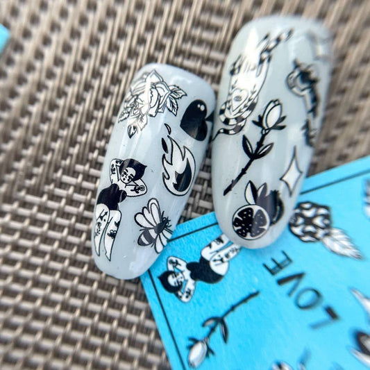 New Max 2D Nail Decal CW-51 / Nail Decal 2D Woman/ Flowers/ Magic/ Snake/ Fire
