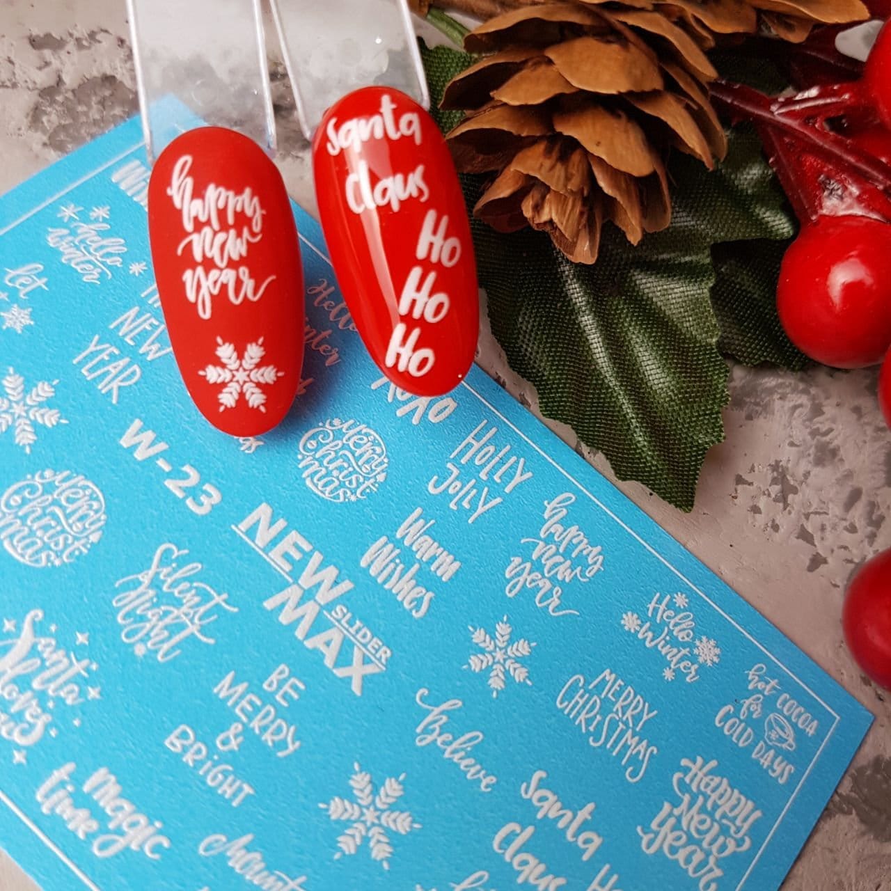 XND Products 2D Nail Decal W-23 / Nail Decal 2D Fall / Christmas/ Happy New Year/ Santa/ Ho Ho Ho