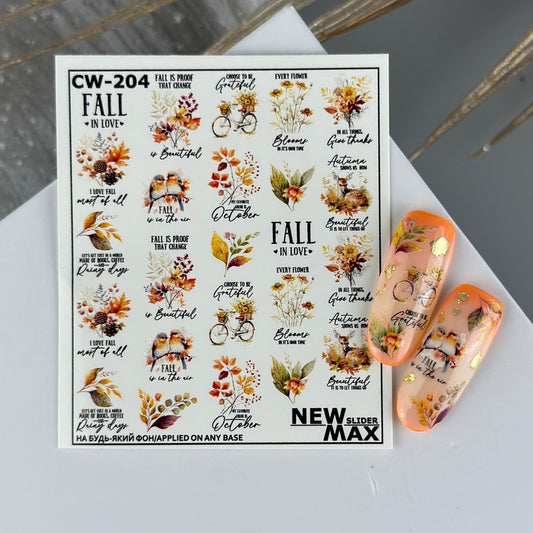 New Max 2D Nail Decal CW-204 / Nail Decal 2D / Autumn Nail Decals / Fall Nails