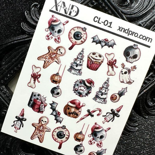 XND Products 2D Nail Decal CL-01 / Nail Decal 2D / Creepy Christmas Nail / Spooky Christmas