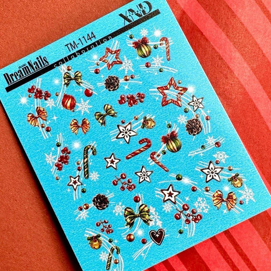XND Products 2D Nail Decal TM-1144 / Nail Decal 2D /Christmas Nails/ Candy Cane
