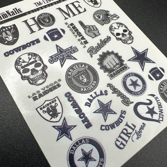 XND Products 2D Nail Decal TM-1394 / Nail Decal 2D Football Teams / NFL Team/ Cowboys/ Raiders