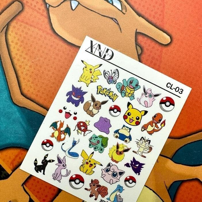 XND Products 2D Nail Decal CL-03 / Nail Decal 2D Pokemon / Pokemon Nail