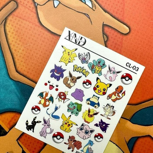 XND Products 2D Nail Decal CL-03 / Nail Decal 2D Pokemon / Pokemon Nail