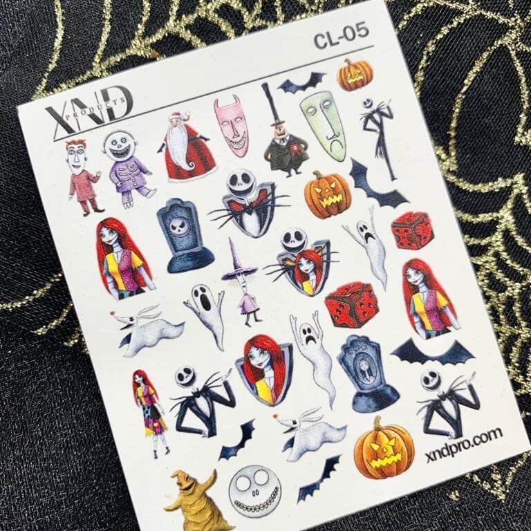 XND Products 2D Nail Decal CL-05 / Nail Decal 2D Jack inspired / Skellington / Halloween / jack and sally nail stickers water transfers