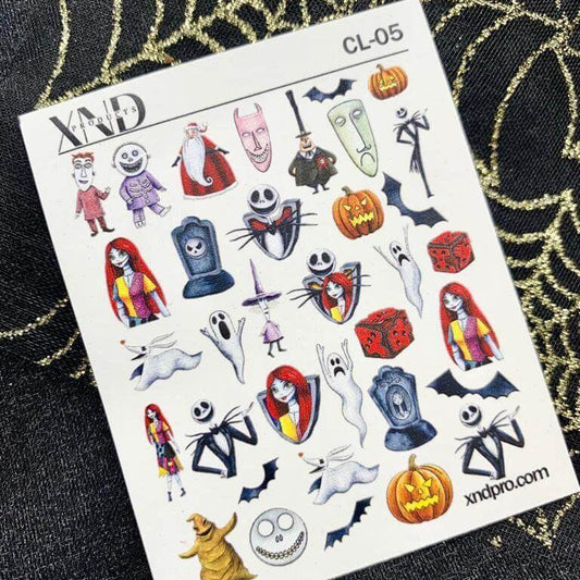 XND Products 2D Nail Decal CL-05 / Nail Decal 2D Jack inspired / Skellington / Halloween / jack and sally nail stickers water transfers