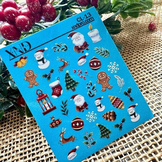 XND Products 2D Nail Decal CL-13 / Nail Decal 2D /Christmas Nails / Gingerbread Man/ Snowman