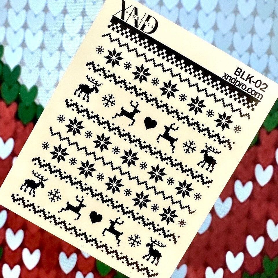 XND Products 2D Nail Decal BLK-02 / Nail Decal 2D Christmas/ Sweater Nails Pattern