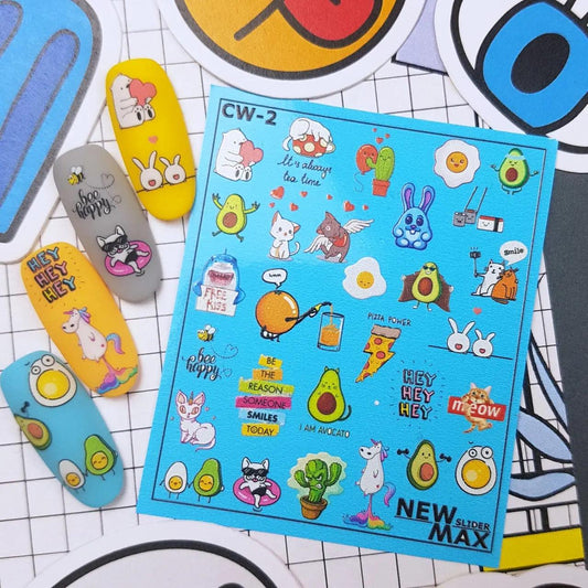 New Max 2D Nail Decal CW-2 / Nail Decal 2D Pop Art/ Cute/ Fun Art