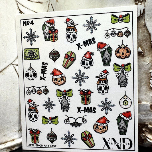 XND Products 2D Nail Decal NO.4 / Nail Decal 2D / Creepy Christmas Nails / Gothic Christmas Nails / Spooky Christmas