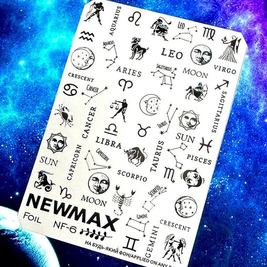 XND Products 2D Nail Decal NF-6 / Nail Decal 2D Zodiac Signs/ Astrology/ Horoscope/Silver