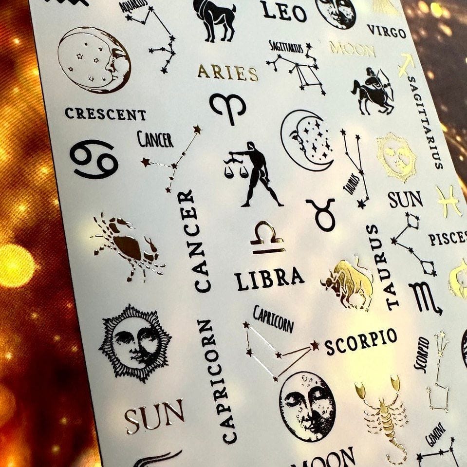 XND Products 2D Nail Decal NF-5 / Nail Decal 2D Zodiac Signs/ Horoscope/ Gold