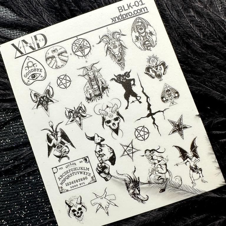 XND Products 2D Nail Decal BLK-01 / Nail Decal 2D/ Lucifer/ Dark Nails/ Devil/ Ouija / Yule nails