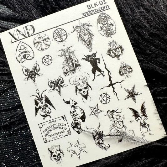 XND Products 2D Nail Decal BLK-01 / Nail Decal 2D/ Lucifer/ Dark Nails/ Devil/ Ouija / Yule nails