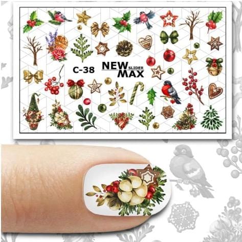 XND Products 2D Nail Decal C-38 / Nail Decal 2D / Winter Nails / Christmas Nails
