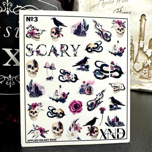 XND Products 2D Nail Decal NO.3 Nail Decal 2D Mystical/ Gothic/Crow/ Skull