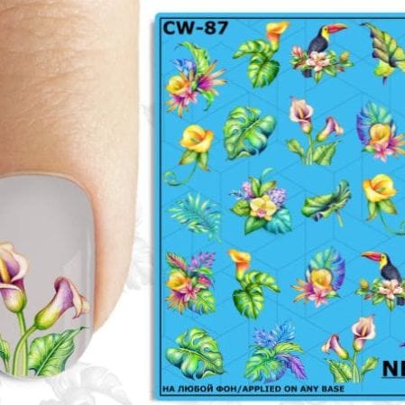 New Max 2D Nail Decal CW-87 / Nail Decal 2D/Tropical/ Toucan/ Palm Leaves