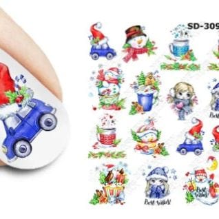 XND Products 2D Nail Decal SD-309 / Nail Decal 2D/Winter Nails/ Snowman/Christmas Nails