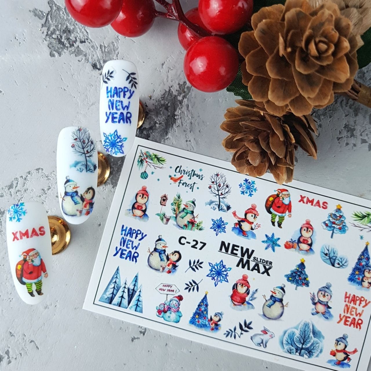 XND Products 2D Nail Decal C-27 / Nail Decal 2D/Winter Nails / Christmas Nails