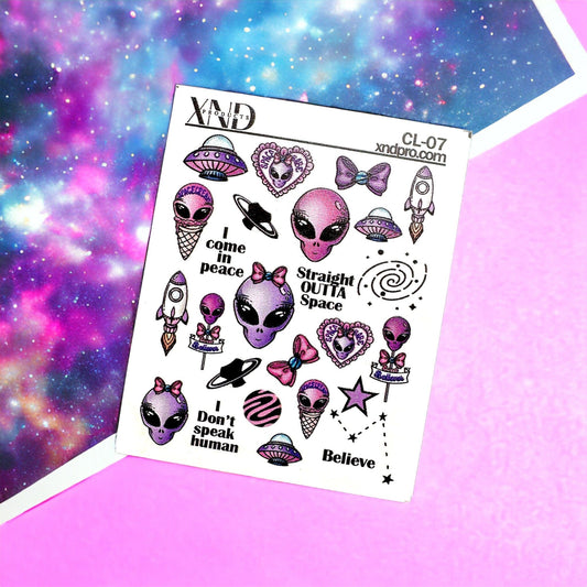 XND Products 2D Nail Decal CL-07 / Nail Decal 2D / UFO / Alien Nails / Space