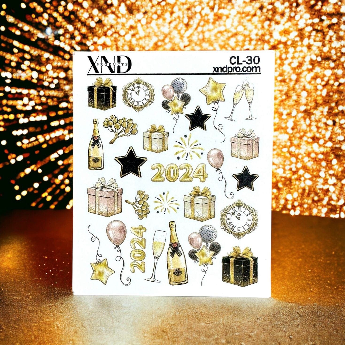XND Products 2D Nail Decal CL-30 / Nail Decal 2D /2024 / New Year’s Eve Nails / New Year’s Nail