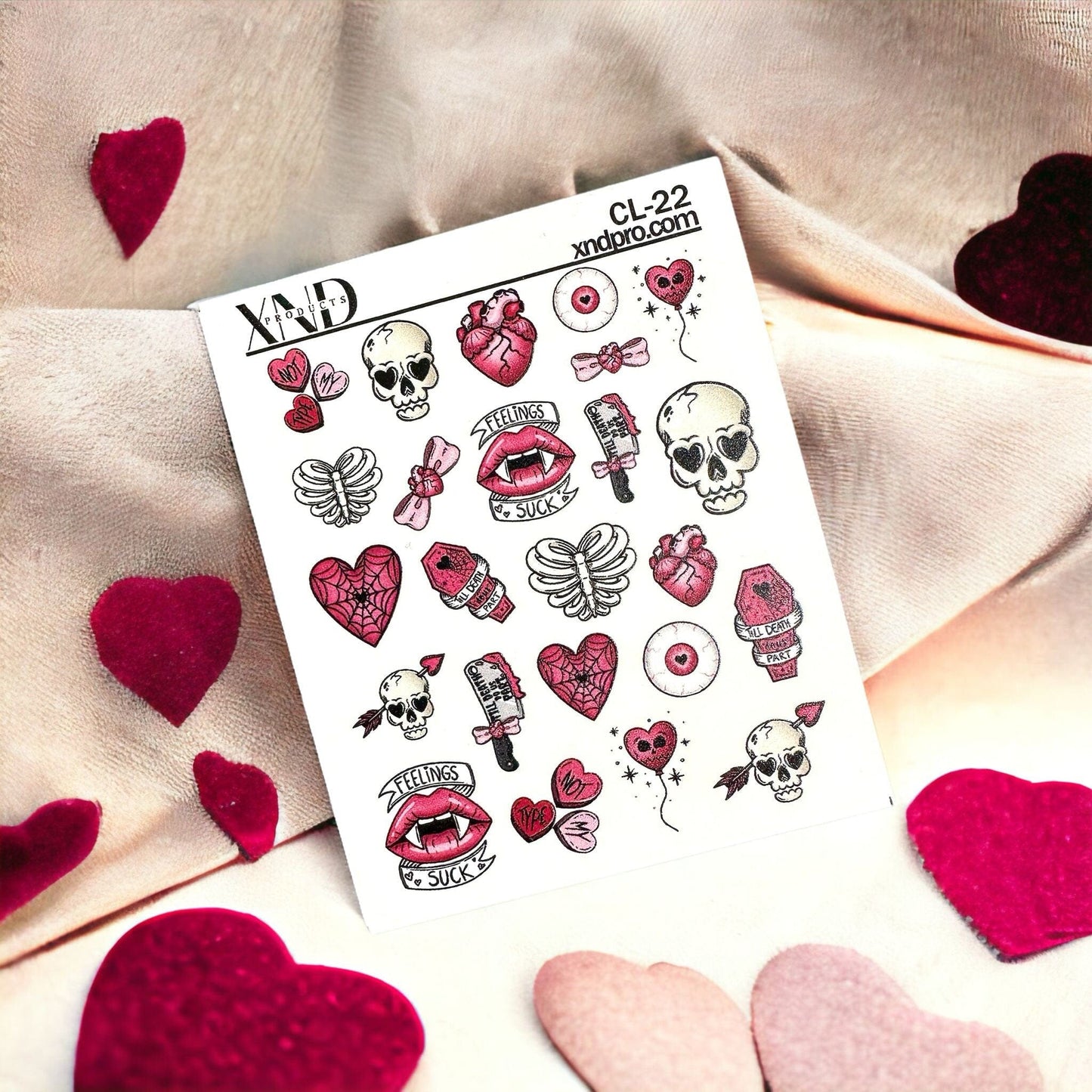 XND Products 2D Nail Decal CL-22 / Nail Decal 2D Dark Spooky Valentine's/ Creepy Valentine’s Day